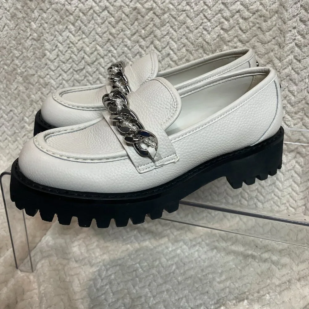 Karl Lagerfeld Paris Gemsy White Leather Loafers Womens Size 7M Preppy Classic - Picture 3 of 11